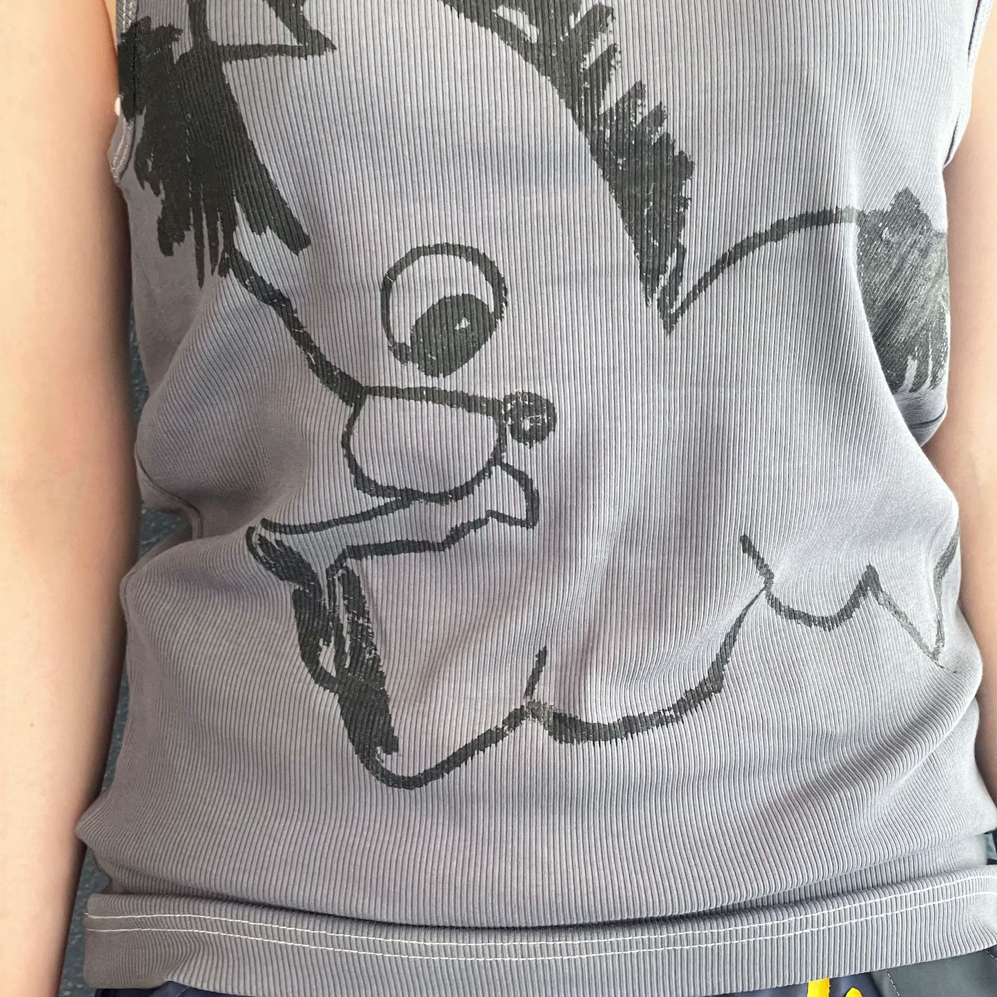ELASTICATED COTTON TANK TOP, SCREEN PRINTED / GREY / プリントタンクトップ