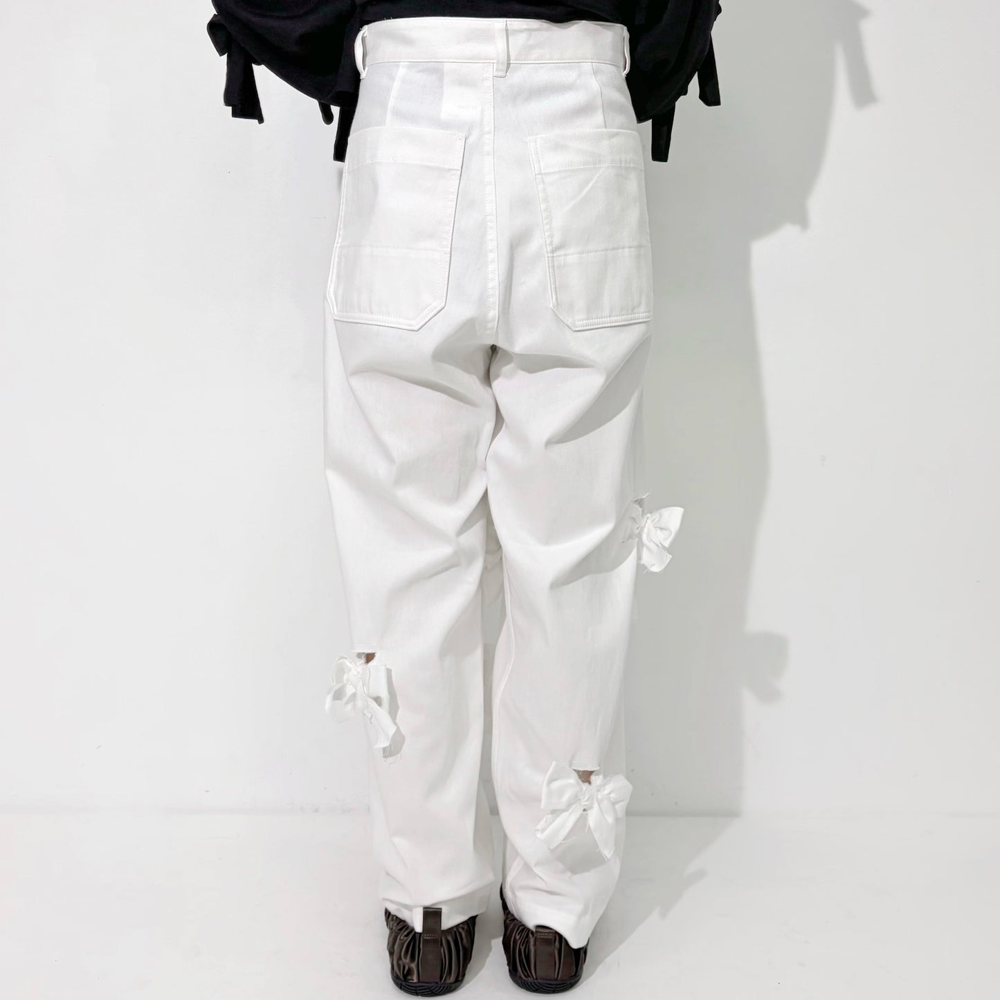 Ribbon denim pants / White / リボンパンツ