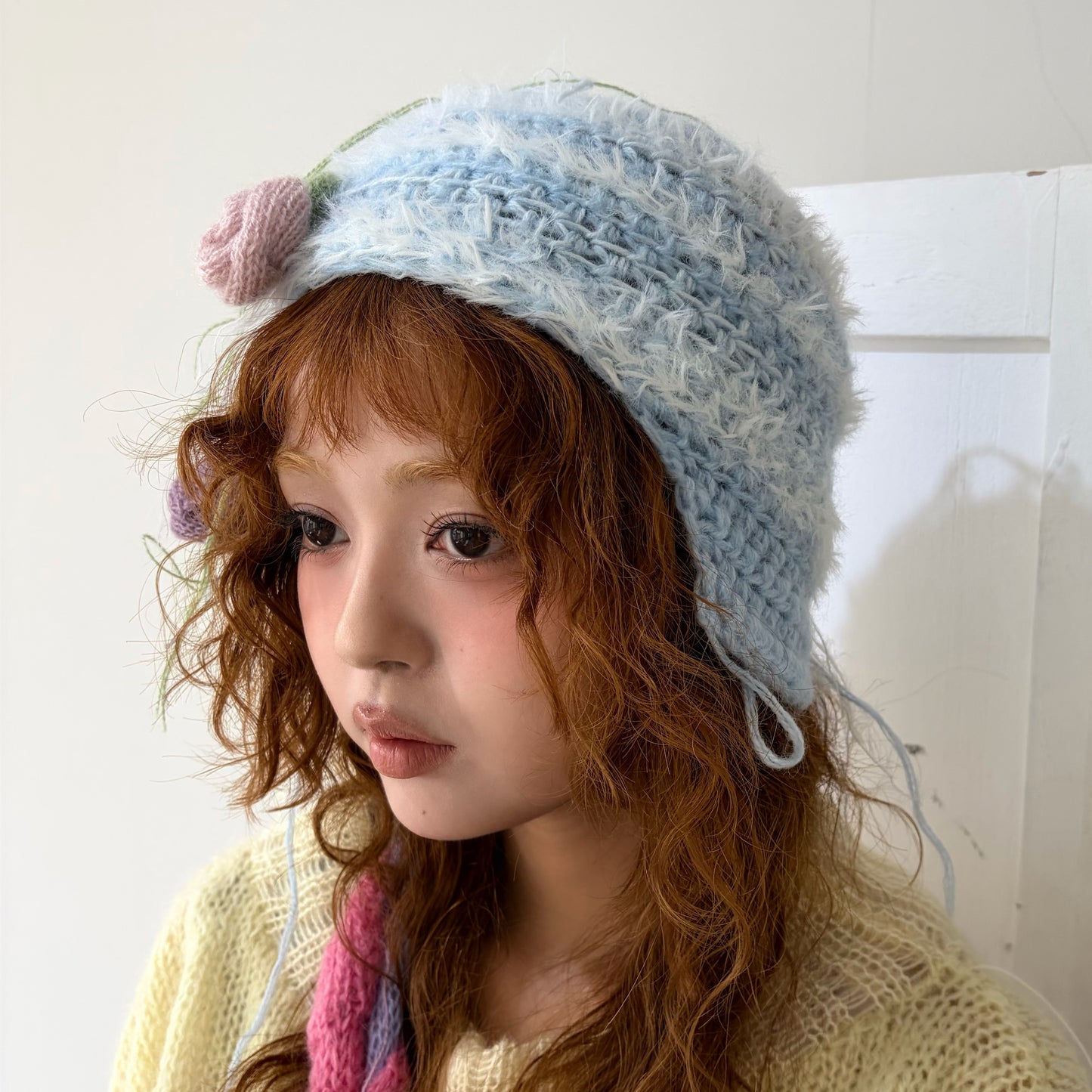 Flower knit hat / Blue / フラワーニットハット