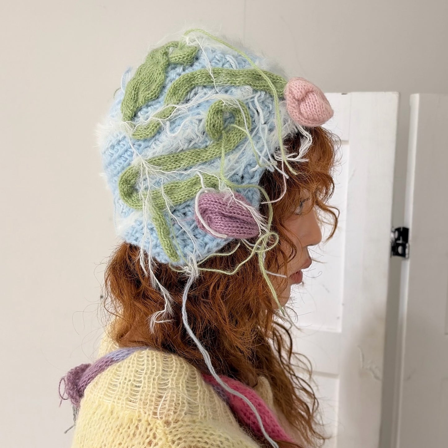 Flower knit hat / Blue / フラワーニットハット