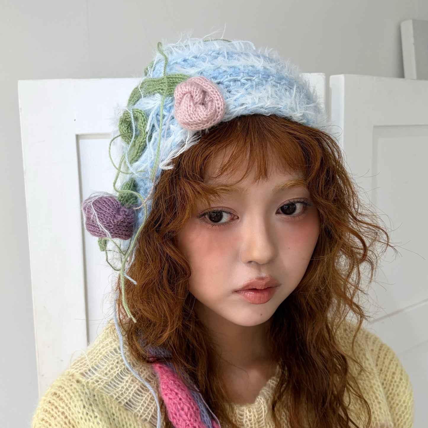 Flower knit hat / Blue / フラワーニットハット