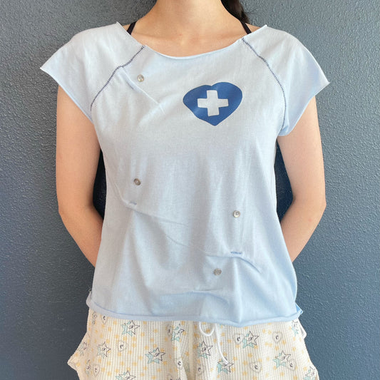 [F.E.E.S] button up zodiac half T-shirt / sky blue / ボタンアップTシャツ