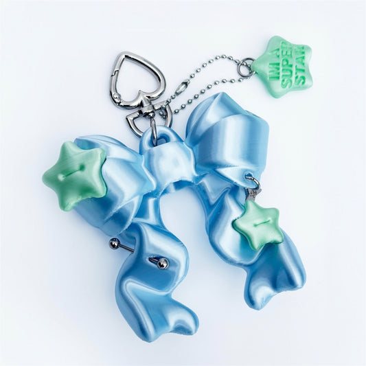 【SHEEP LIMITED】STAR RIBBON BALM KEYCHAIN star with text charm version / SKY BLUE + MELON / リボンリップバームキーチェーン