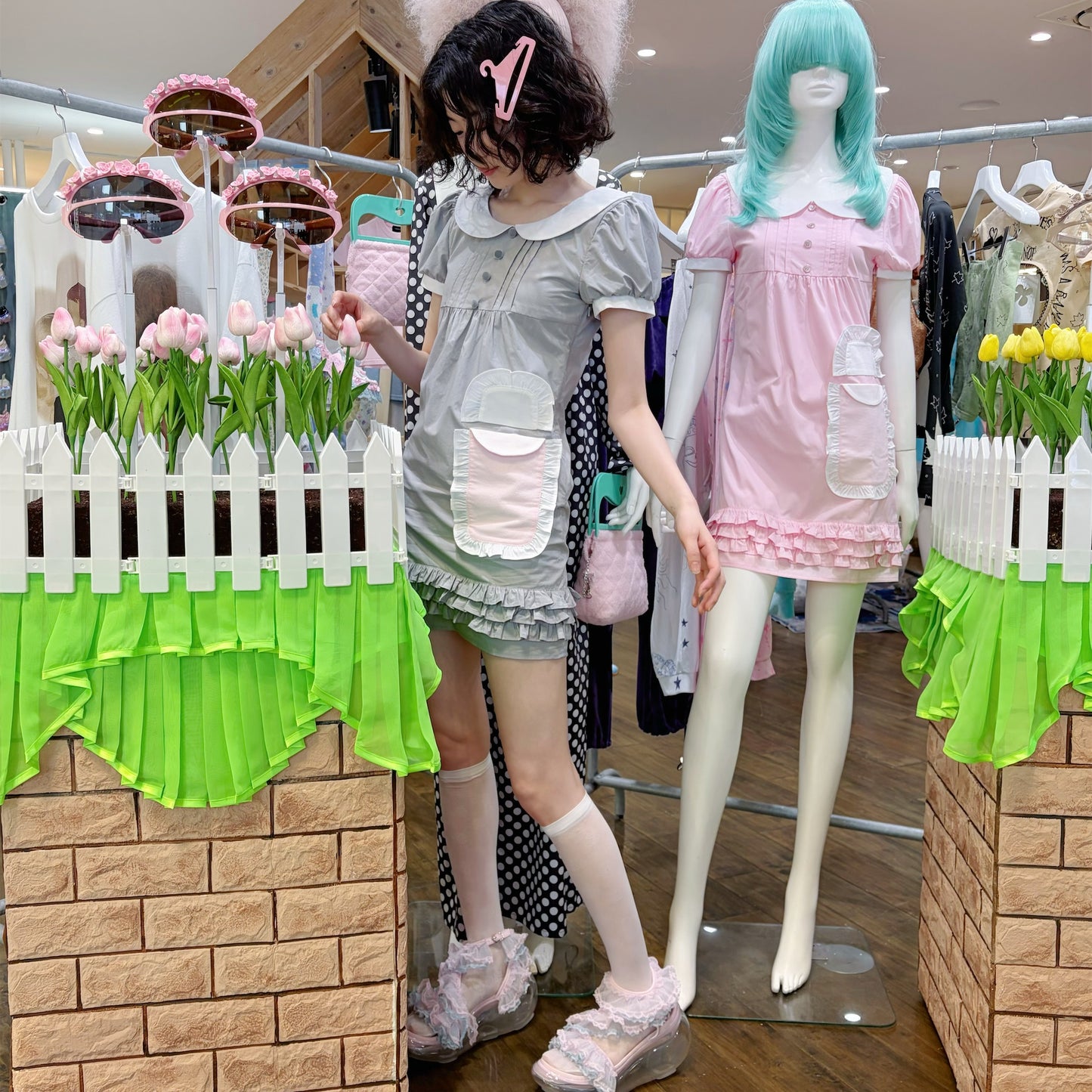 zZZ DRESS / GRAY / パフスリーブドレス