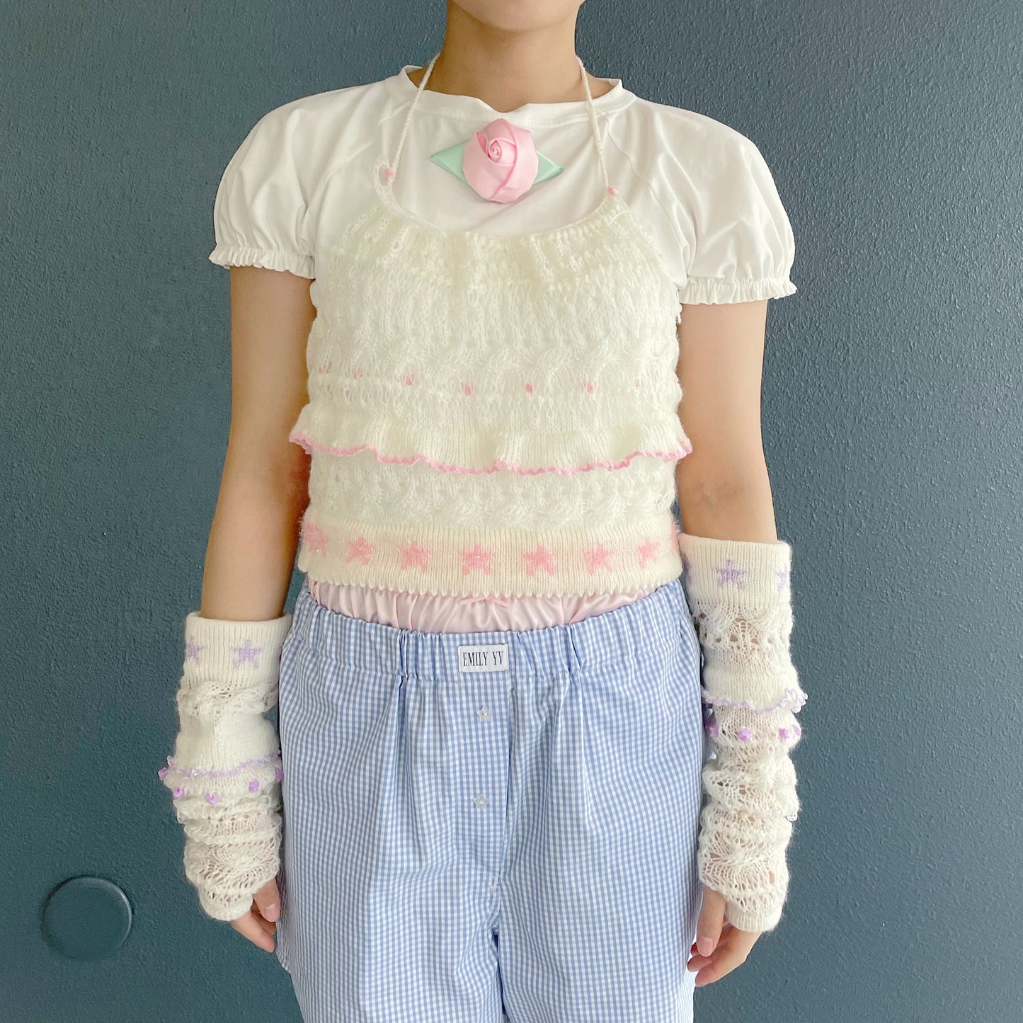Knitted camisole / White × Pink / ニットキャミソール