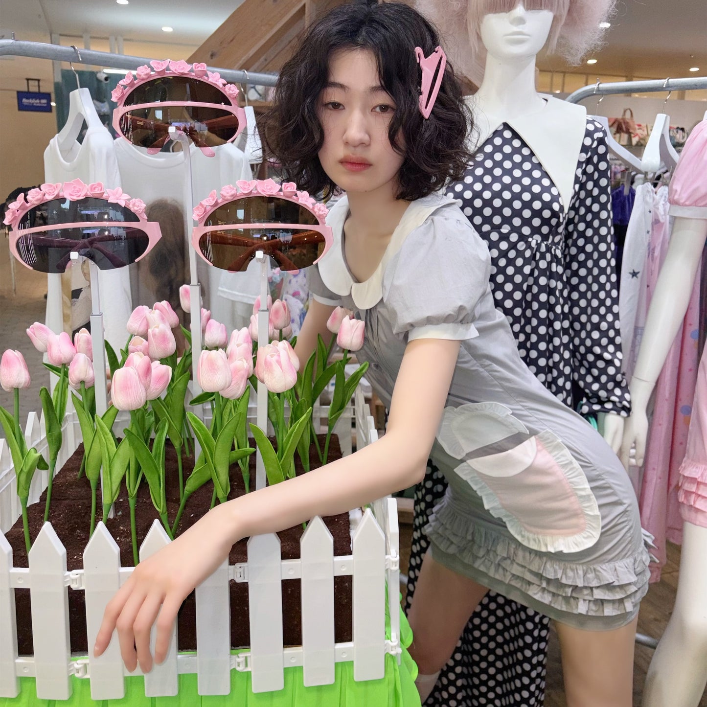 zZZ DRESS / GRAY / パフスリーブドレス