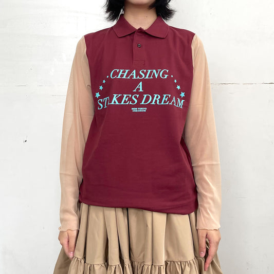 SHEER SLEEVE POLO-SHIRT / WINE / シアー袖ポロシャツ