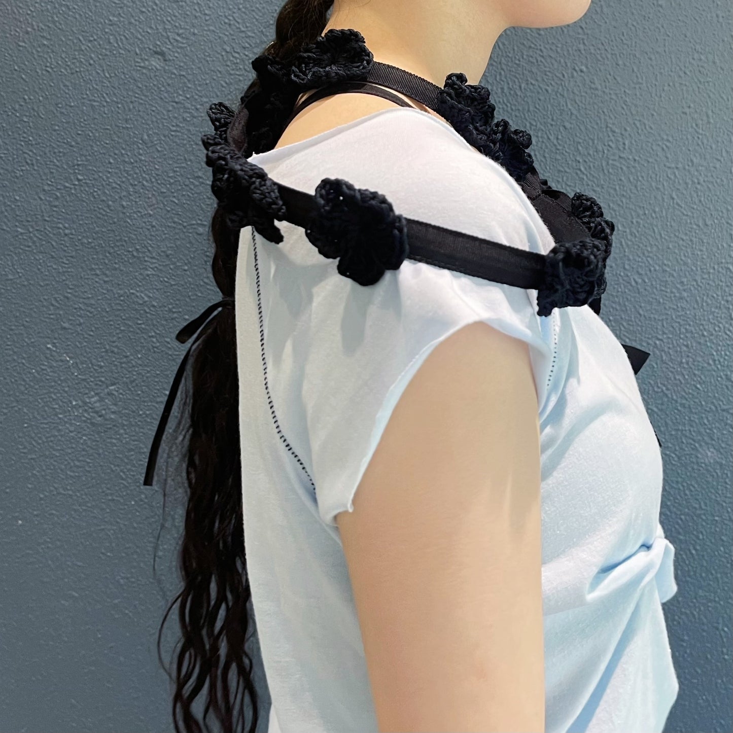Flower Crochet Collar / Black / かぎ編みつけ襟