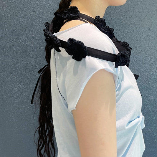 Flower Crochet Collar / Black / かぎ編みつけ襟