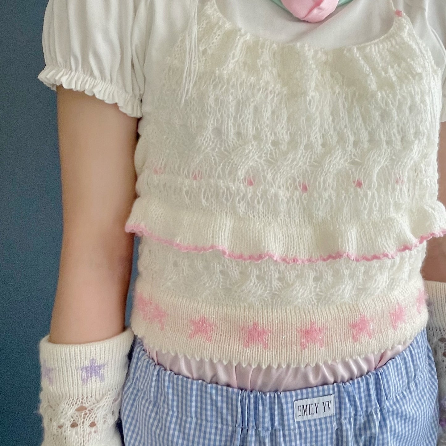 Knitted camisole / White × Pink / ニットキャミソール