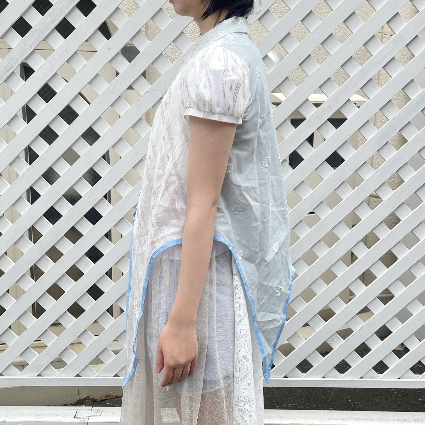 Curve shirt / White × Blue / カーブシャツ