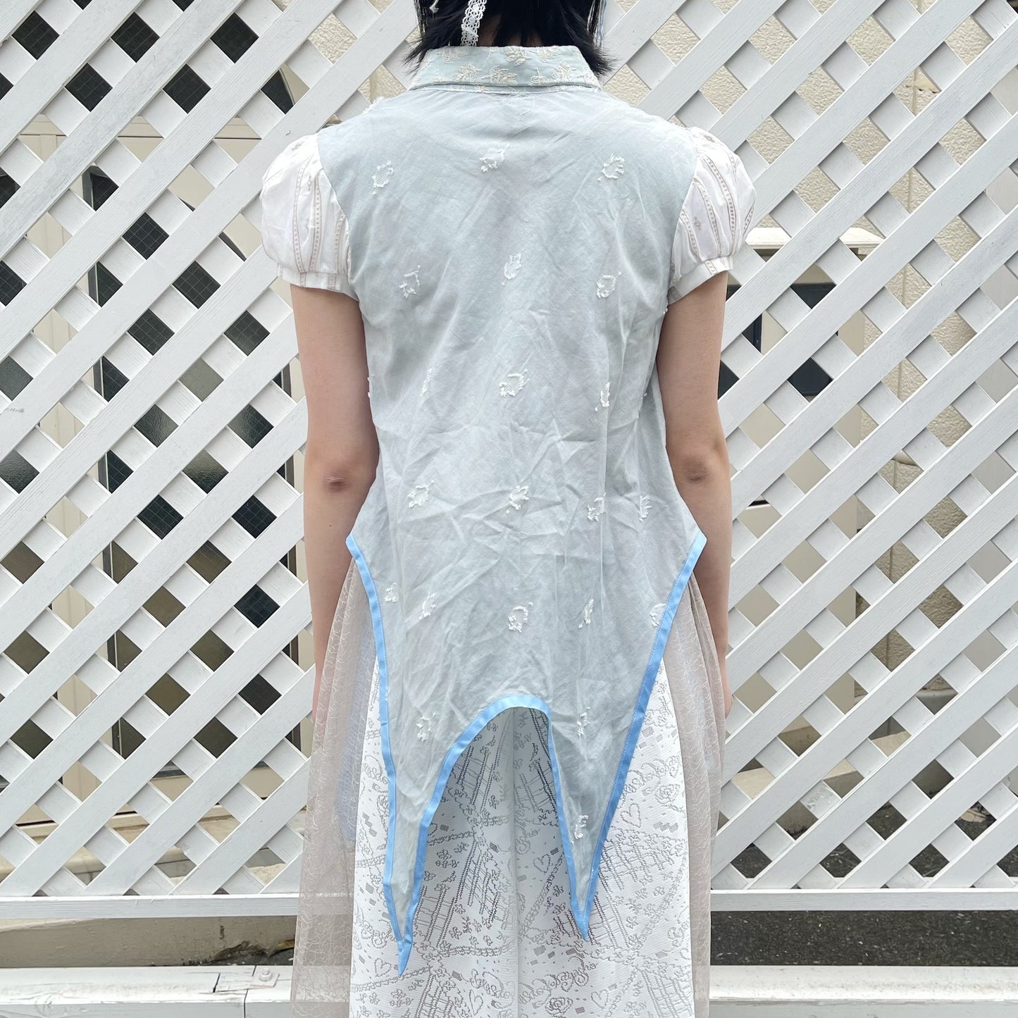 Curve shirt / White × Blue / カーブシャツ