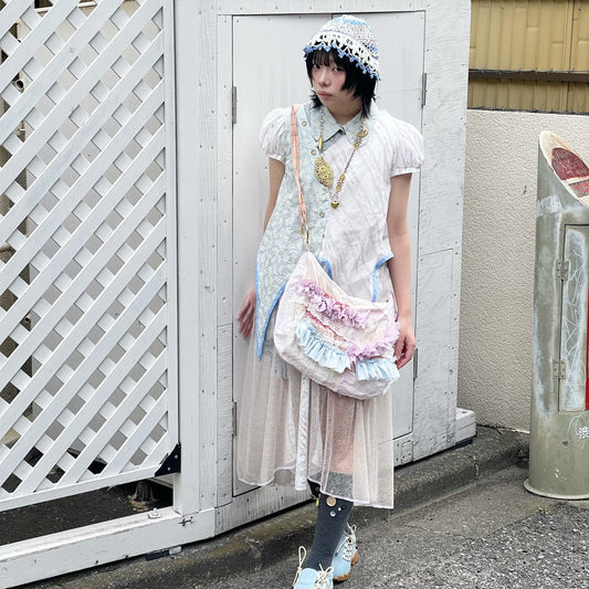 Curve shirt / White × Blue / カーブシャツ