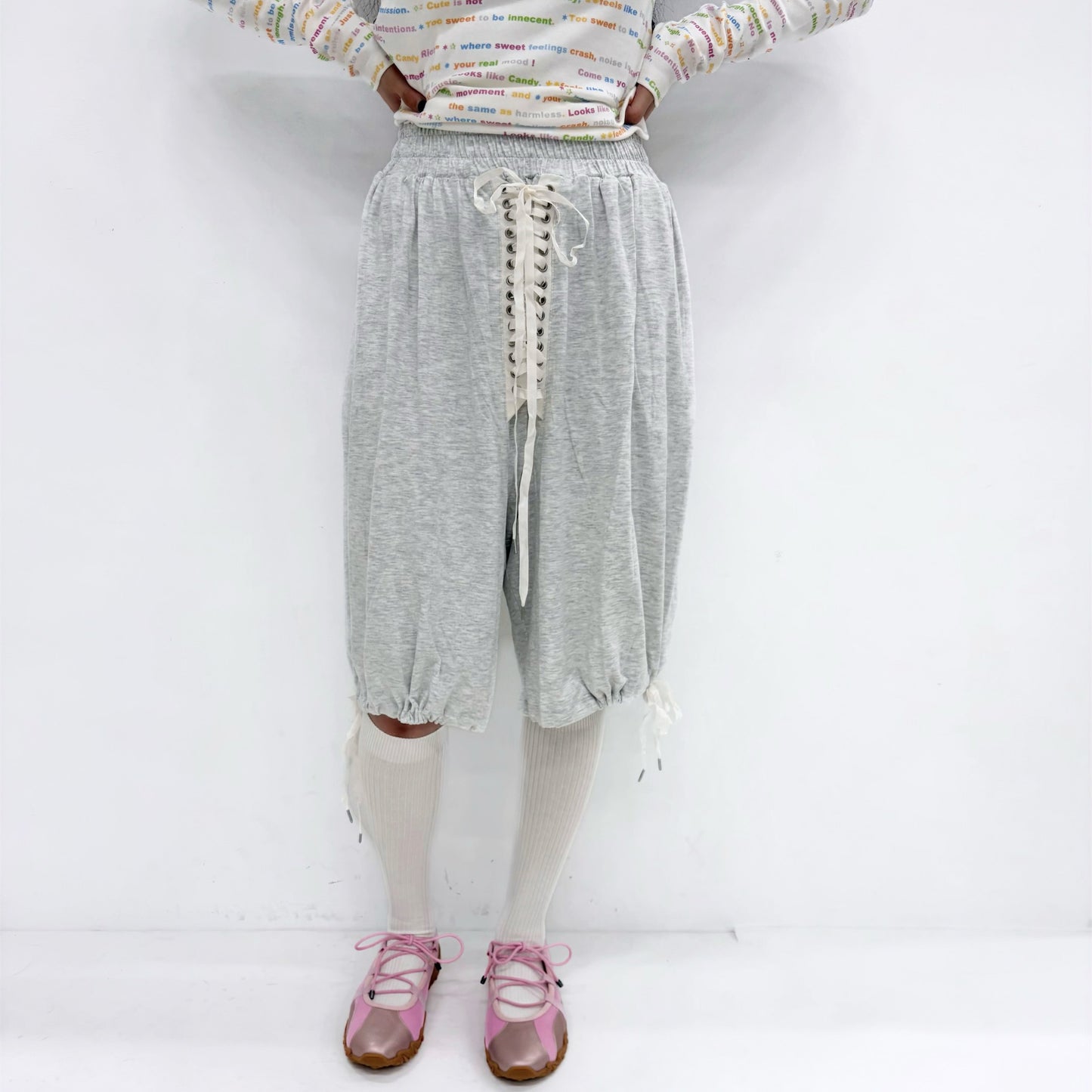 [fa.er.ie] lace-up half pants / light melange / レースアップハーフパンツ