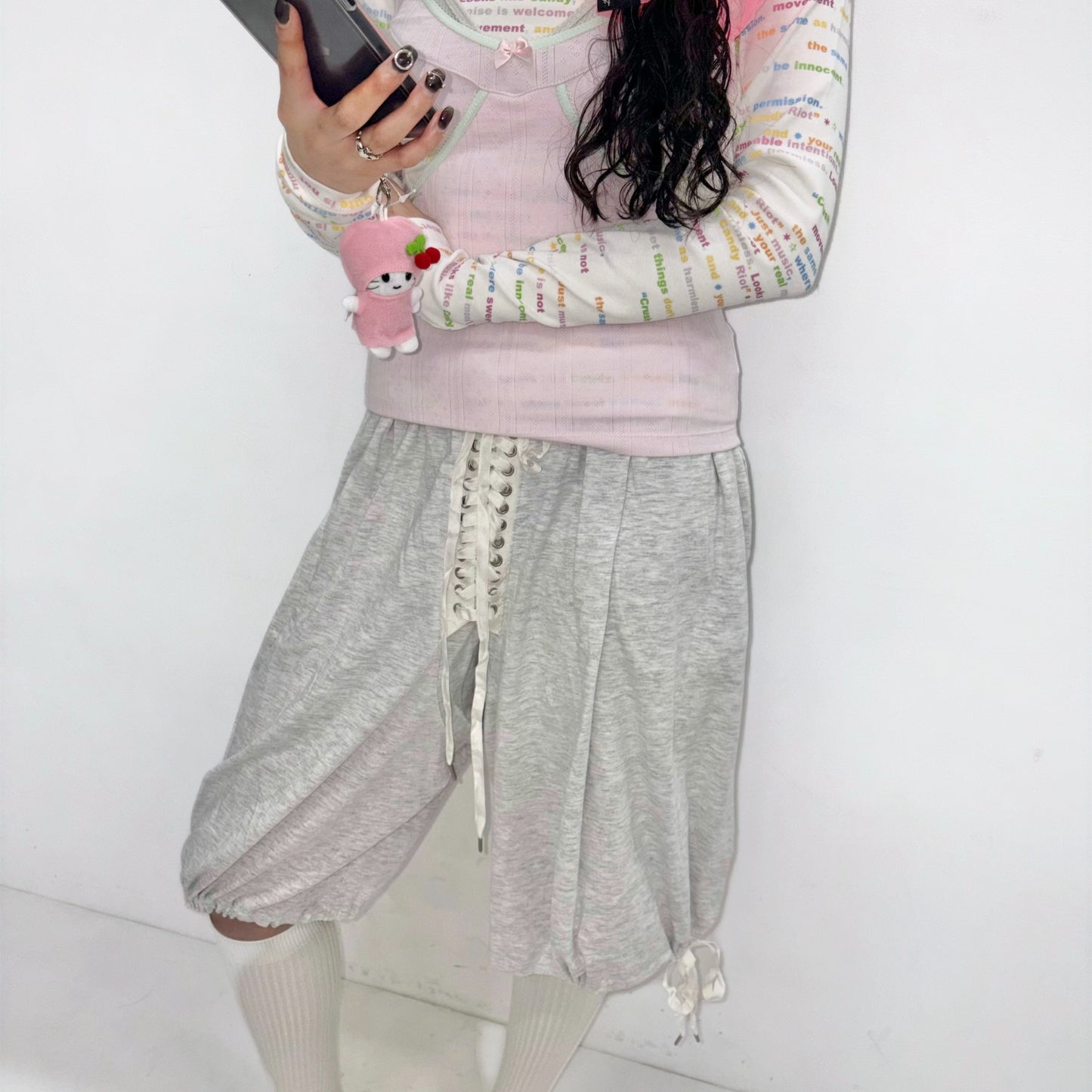 [fa.er.ie] lace-up half pants / light melange / レースアップハーフパンツ