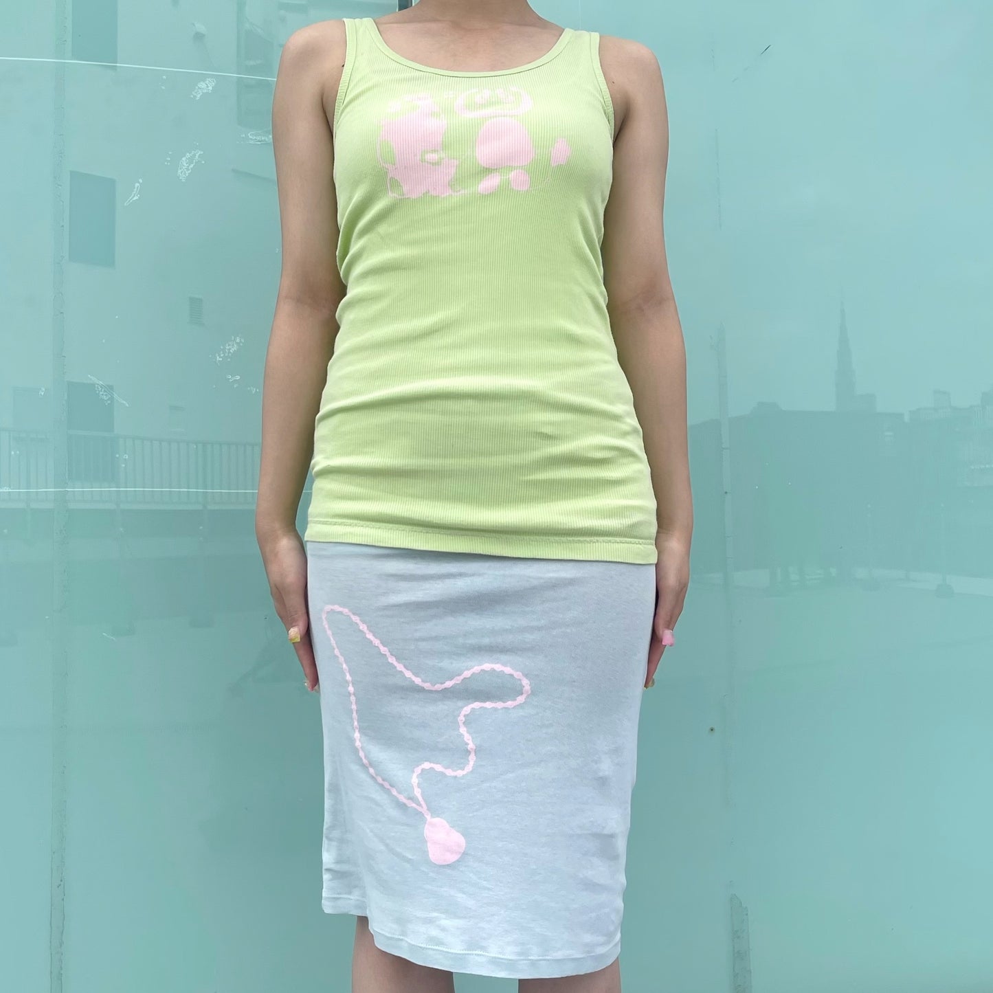 【GATEANDO POR TUS NUBES】TANK TOP DRESS / LIME / タンクトップドレス