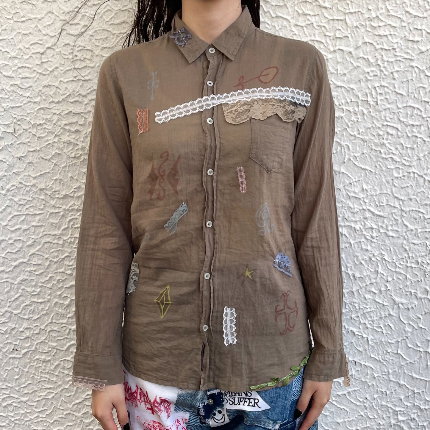 【trust teji 】Long sleeve dog blouse+ / Khaki / ロングスリーブドッグブラウス