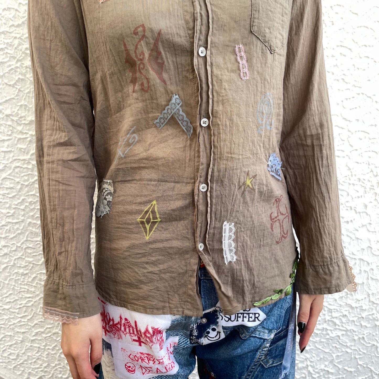 【trust teji 】Long sleeve dog blouse+ / Khaki / ロングスリーブドッグブラウス