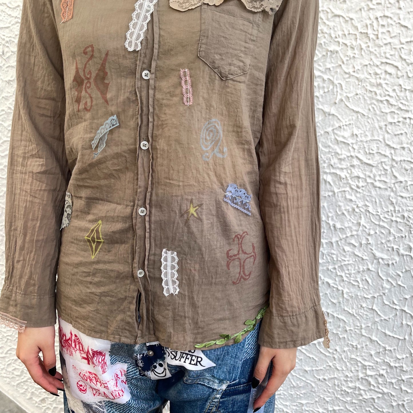 【trust teji 】Long sleeve dog blouse+ / Khaki / ロングスリーブドッグブラウス