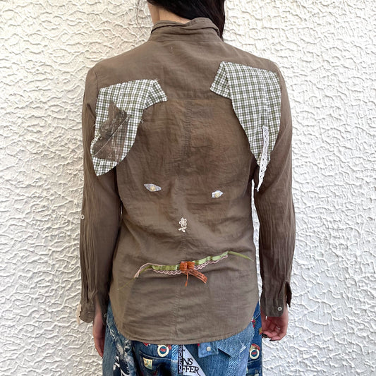 【trust teji 】Long sleeve dog blouse+ / Khaki / ロングスリーブドッグブラウス