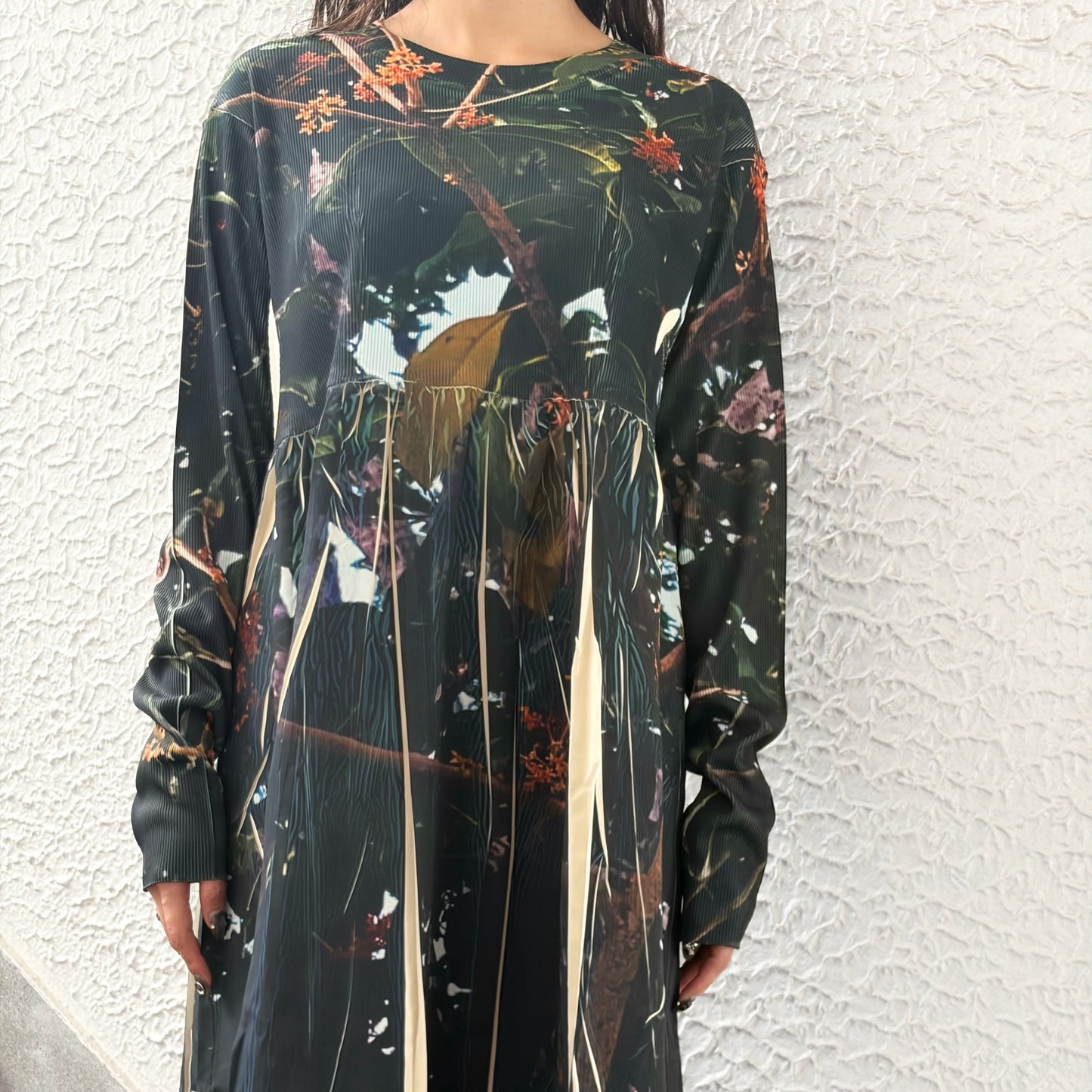 DIRECT PRINT RIB GATHER ONE-PIECE / TREE / ダイレクトプリントリブギャザーワンピース