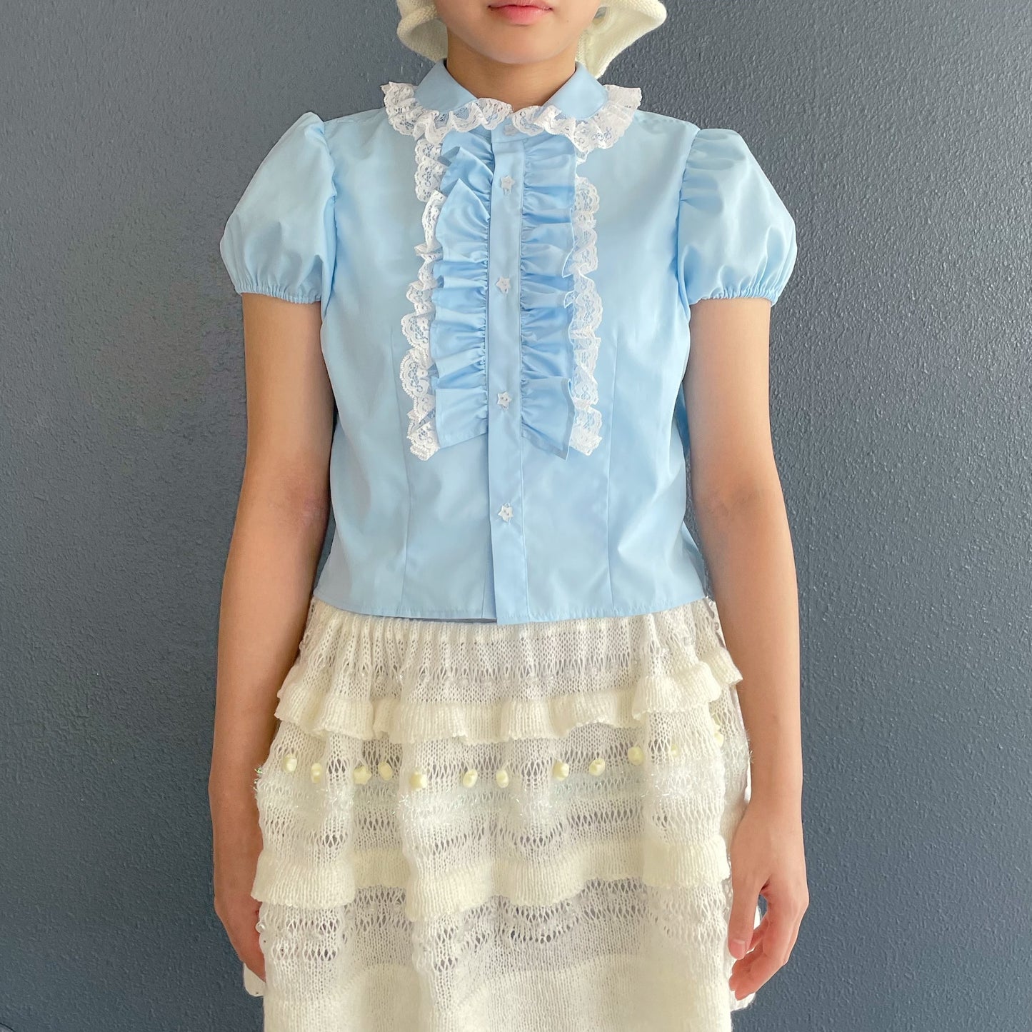 Frill short shirts / Blue / フリルショートシャツ