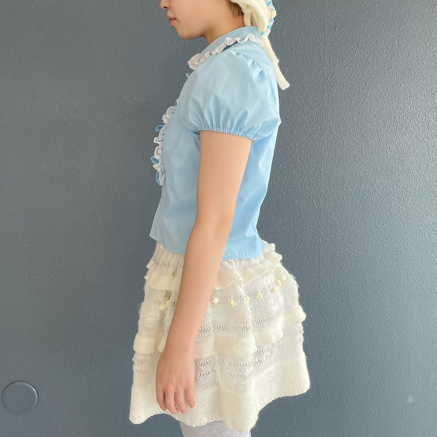 Frill short shirts / Blue / フリルショートシャツ
