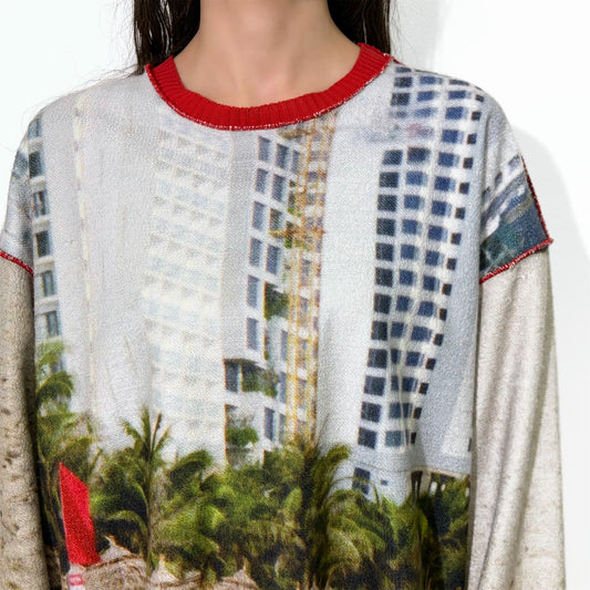 print sweat rib top / beach - red / プリントスウェットリブトップ