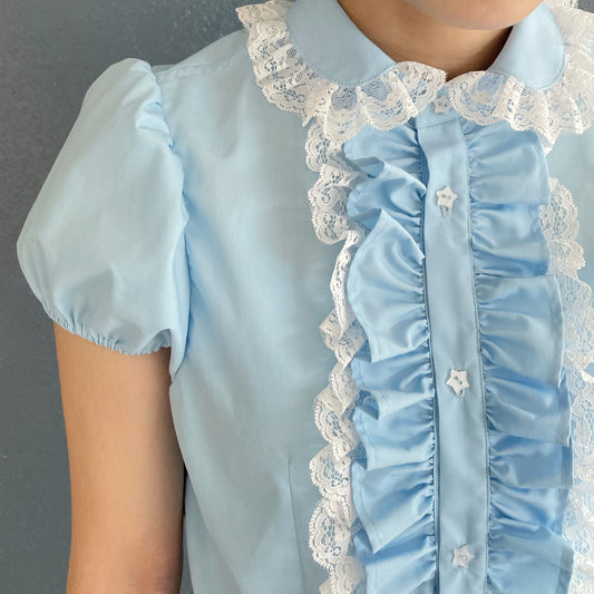 Frill short shirts / Blue / フリルショートシャツ