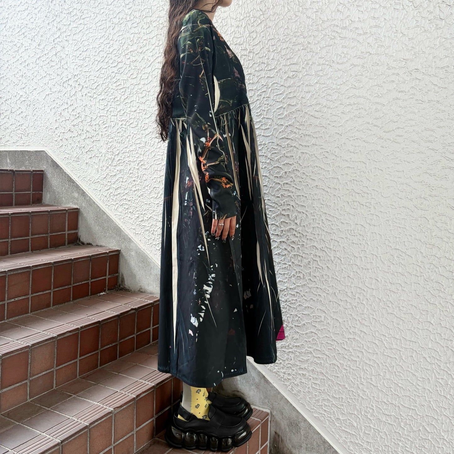 DIRECT PRINT RIB GATHER ONE-PIECE / TREE / ダイレクトプリントリブギャザーワンピース
