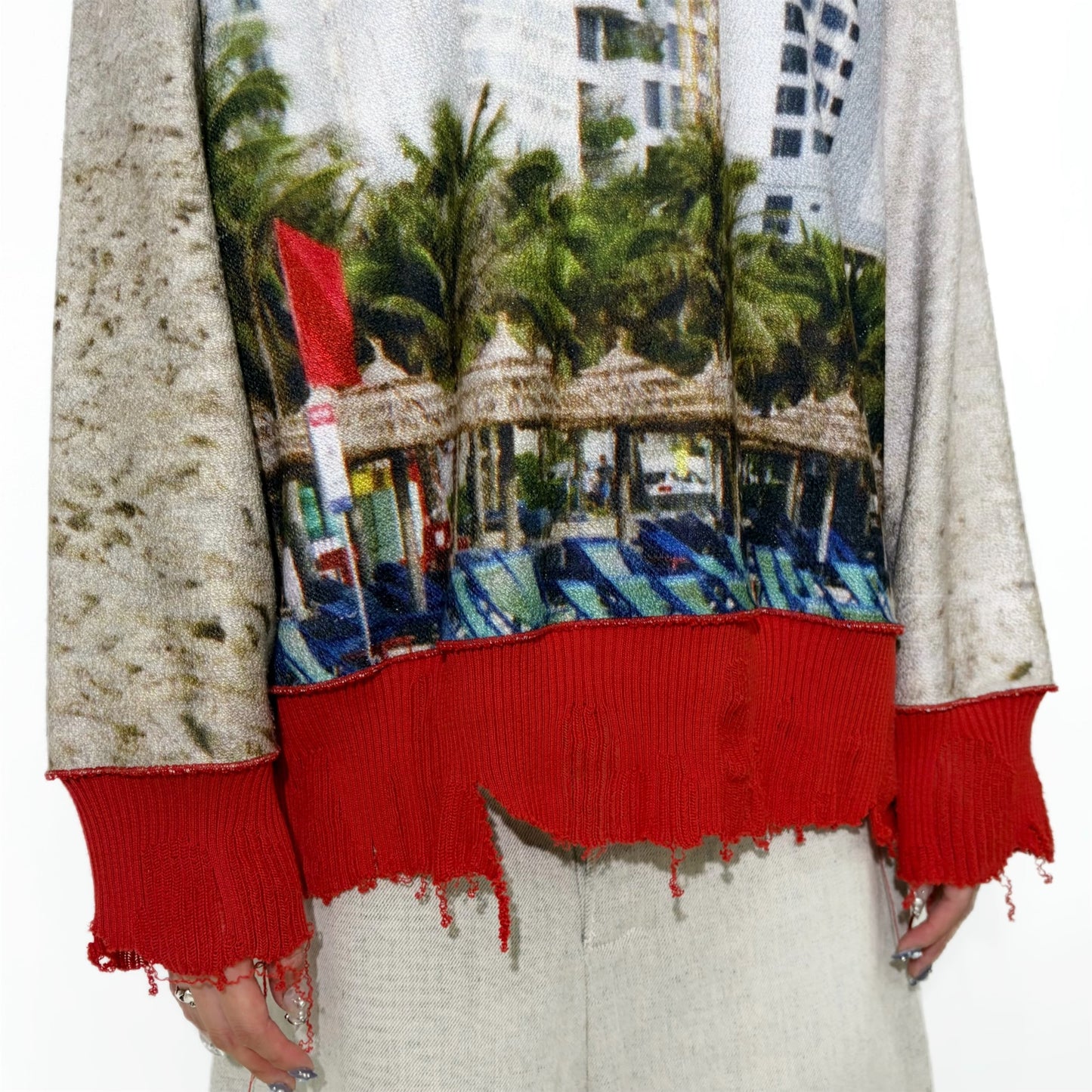 print sweat rib top / beach - red / プリントスウェットリブトップ