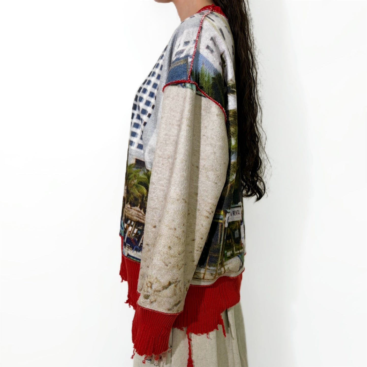print sweat rib top / beach - red / プリントスウェットリブトップ
