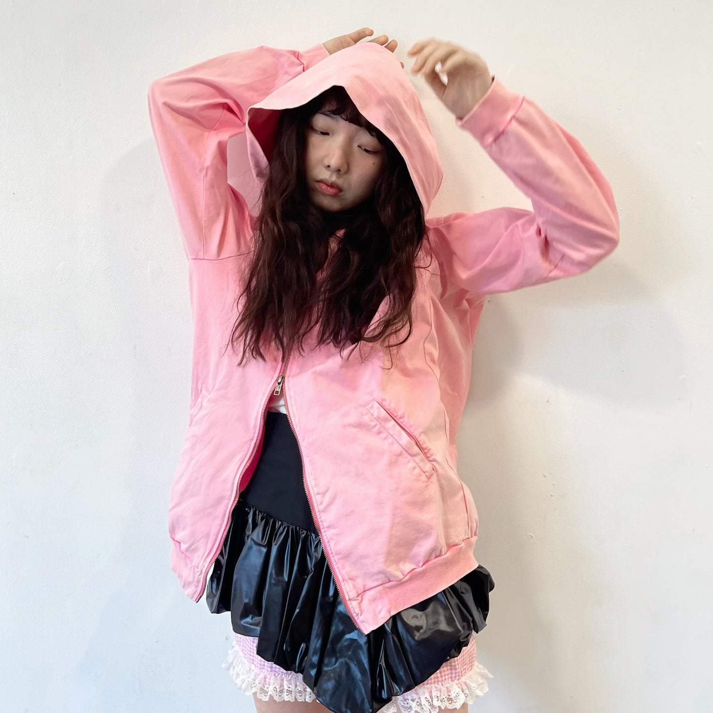 ASYMMETRY ZIP-UP PARKA / PINK / アシンメトリージップアップパーカー