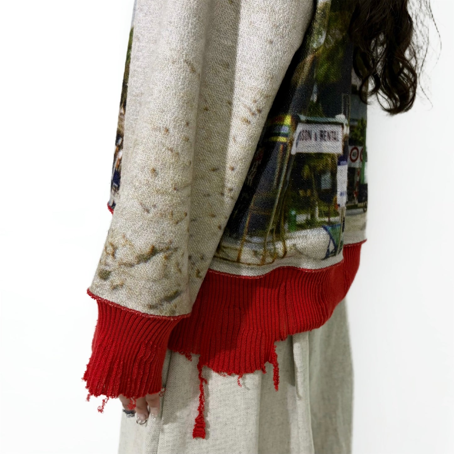 print sweat rib top / beach - red / プリントスウェットリブトップ