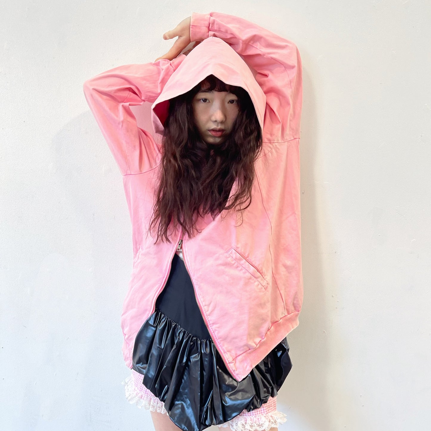 ASYMMETRY ZIP-UP PARKA / PINK / アシンメトリージップアップパーカー