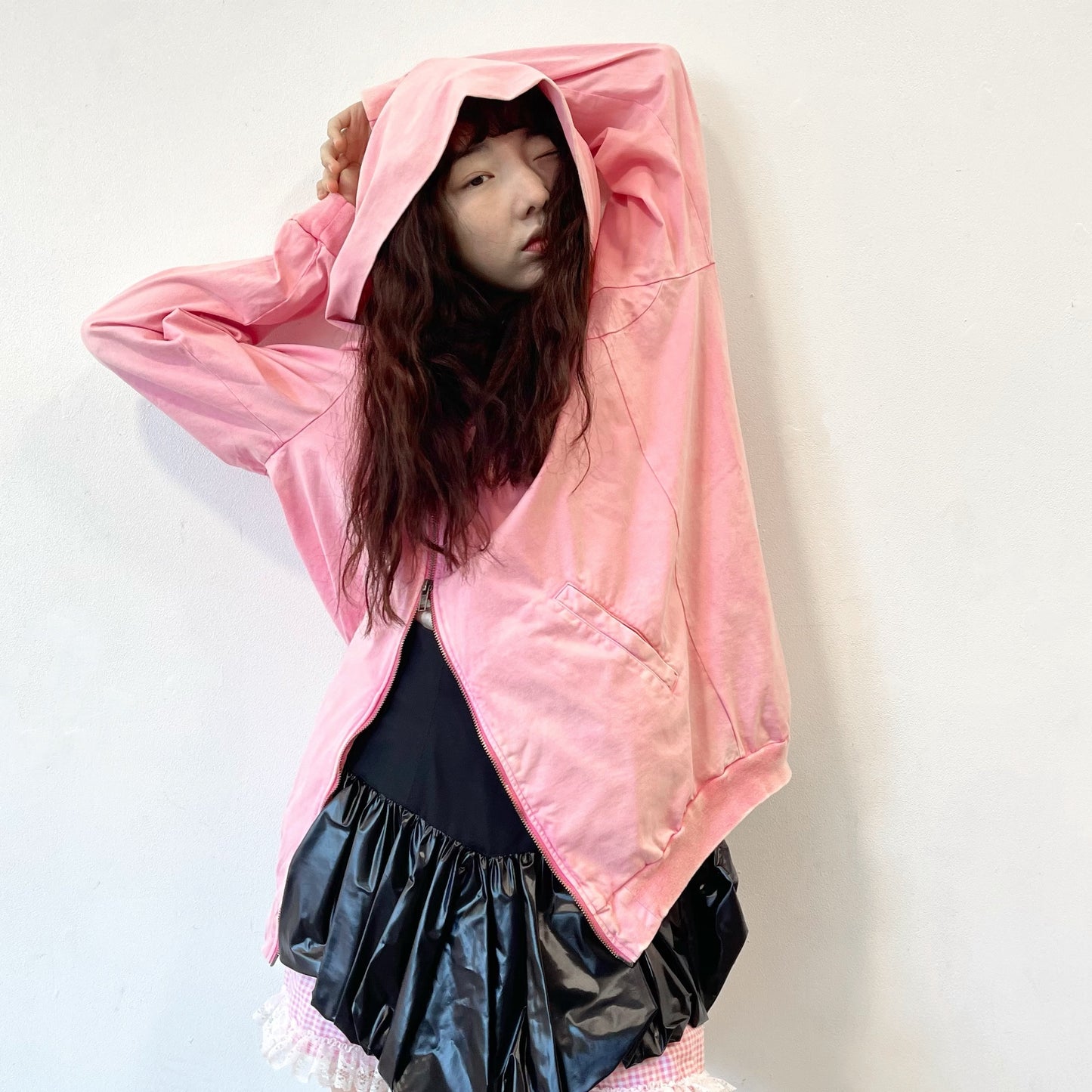 ASYMMETRY ZIP-UP PARKA / PINK / アシンメトリージップアップパーカー