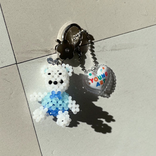 [X YOUNGART] Ribbon POOKY Key Ring / Blue / しろくまのビーズキーリング