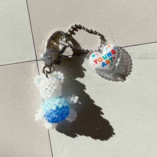 [X YOUNGART] Ribbon POOKY Key Ring / Blue / しろくまのビーズキーリング
