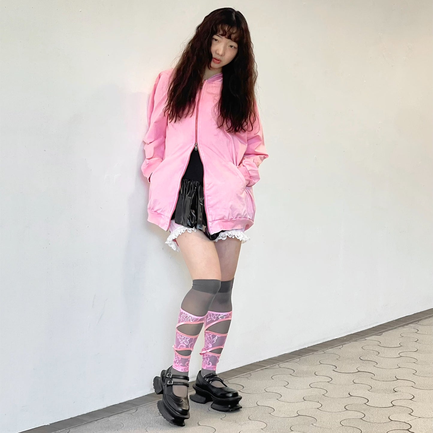 ASYMMETRY ZIP-UP PARKA / PINK / アシンメトリージップアップパーカー