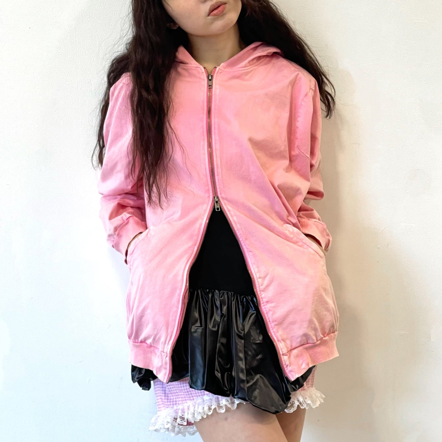 ASYMMETRY ZIP-UP PARKA / PINK / アシンメトリージップアップパーカー