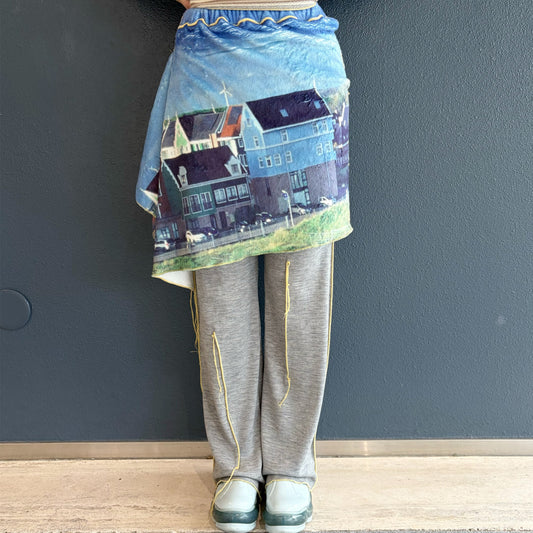print fur pants with skirt / house / プリントファー スカート付きパンツ