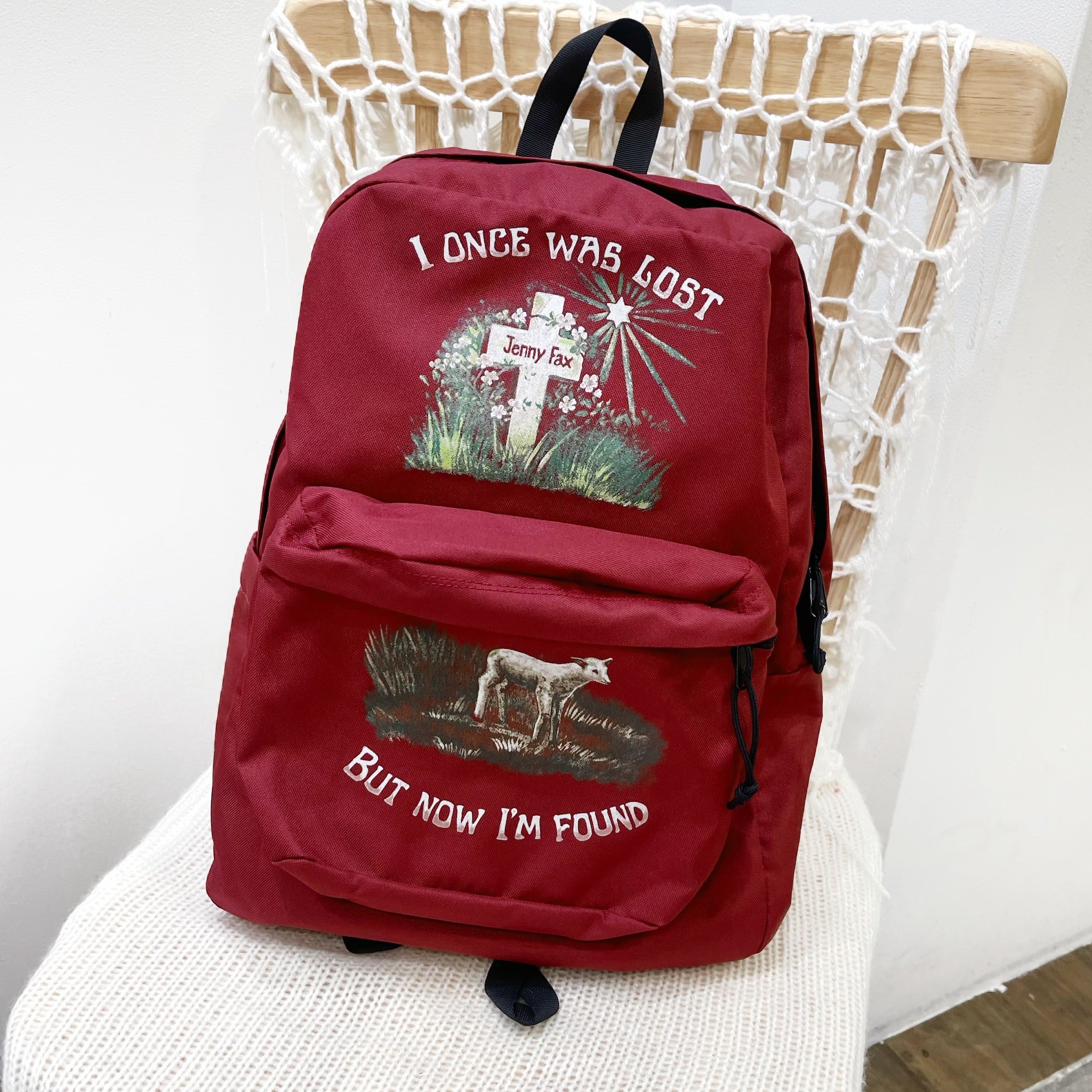 jenny fax グラフィックプリントバックパック I'M FOUND BACKPACK / WINE / グラフィックプリントバックパック