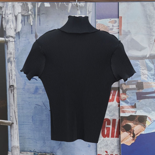 HIGH NECK TINY TOP / BLACK / プリーツハイネックトップ