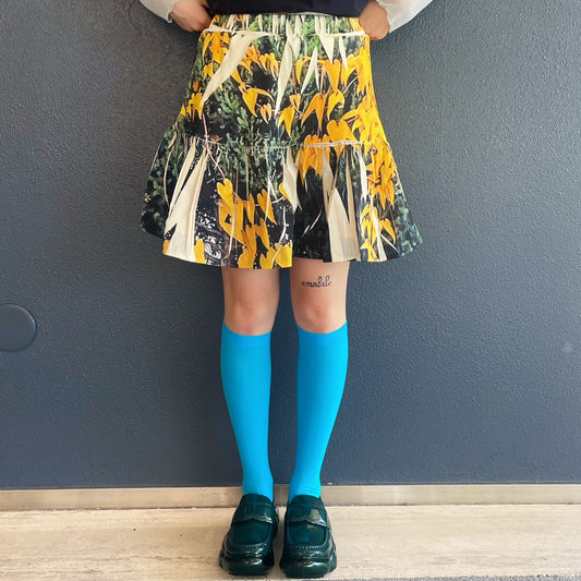 DIRECT PRINT RIB GATHER MINI SKIRT / YELLOW WOOD / ダイレクトプリントリブギャザーミニスカート