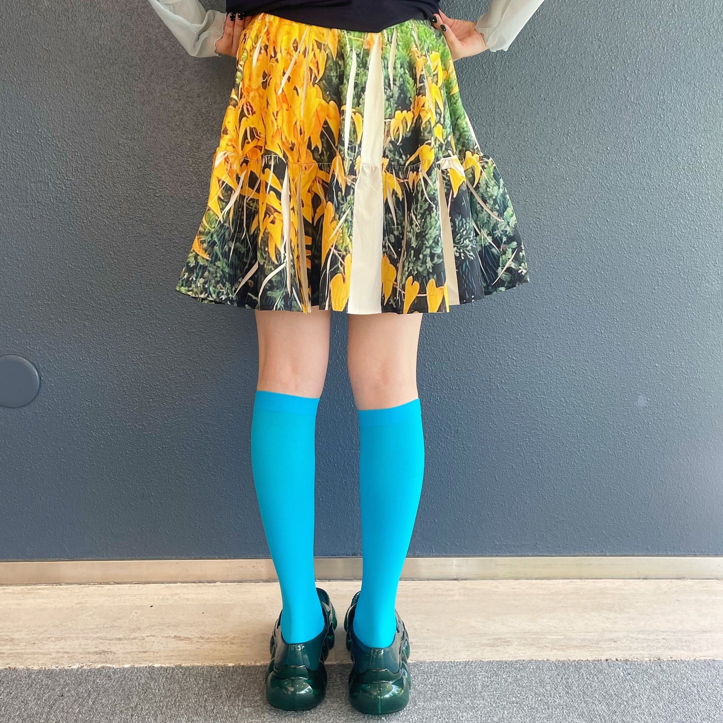 DIRECT PRINT RIB GATHER MINI SKIRT / YELLOW WOOD / ダイレクトプリントリブギャザーミニスカート