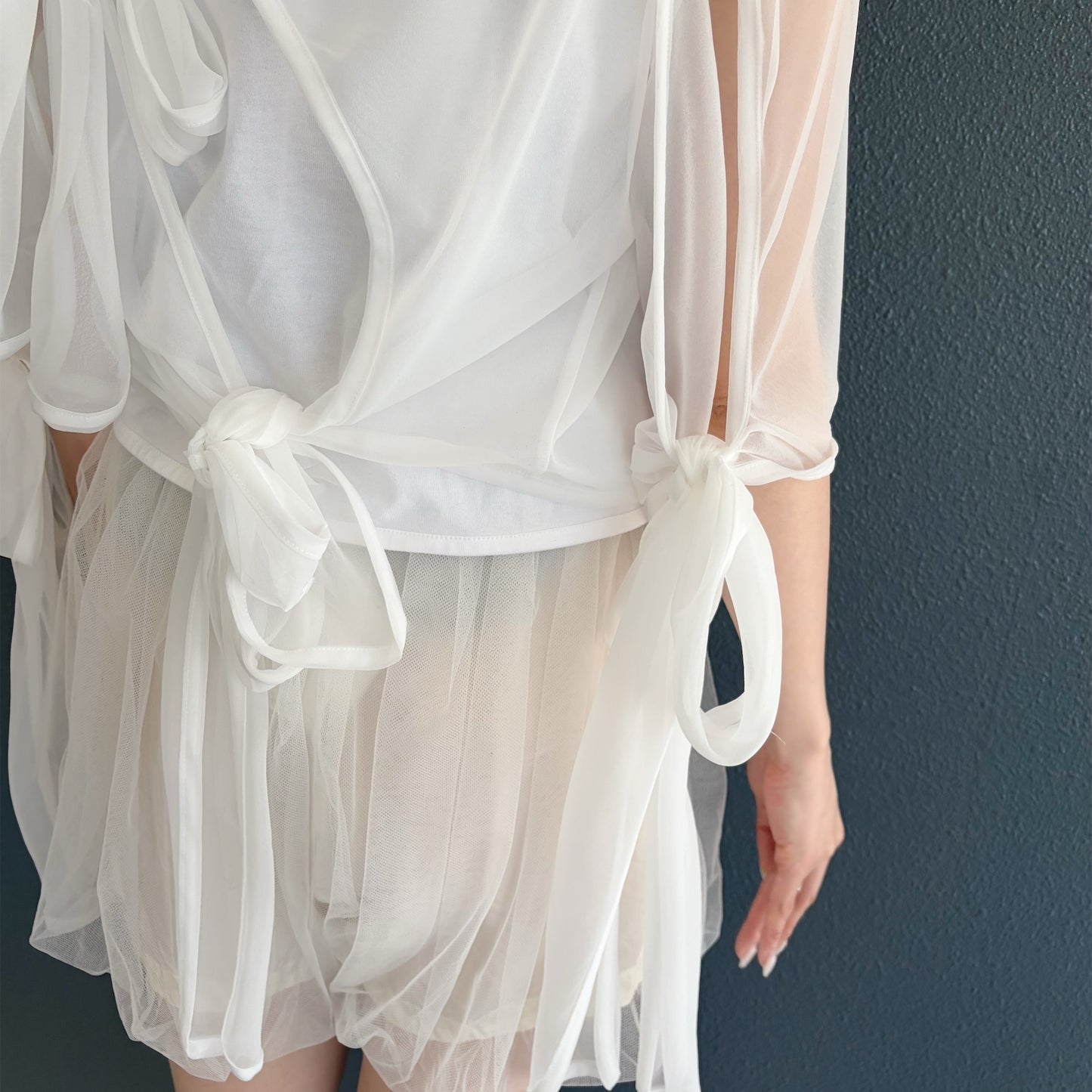 Sheer ribbon top / White / シアーリボントップ