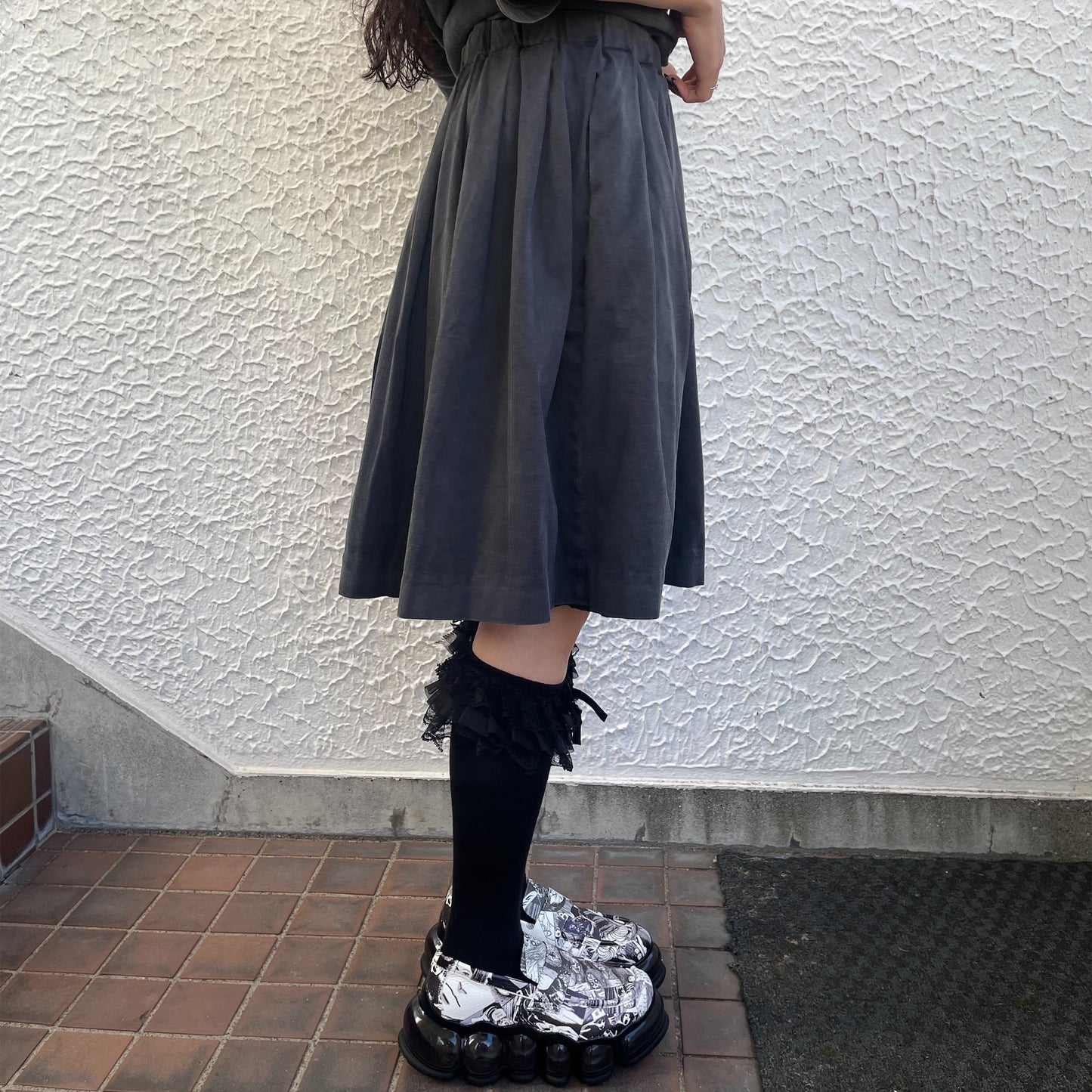 TOMIE WASHED PLEASTS SKIRT / BLACK / 伊藤潤二『富江』コラボレーション