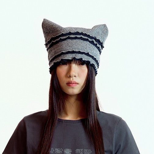RAW EDGE CAT BEANIE / MELANGE GREY / 切りっぱなしキャットビーニー