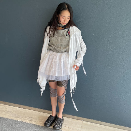 ribbon maxi linen hood / white / リネンパーカ