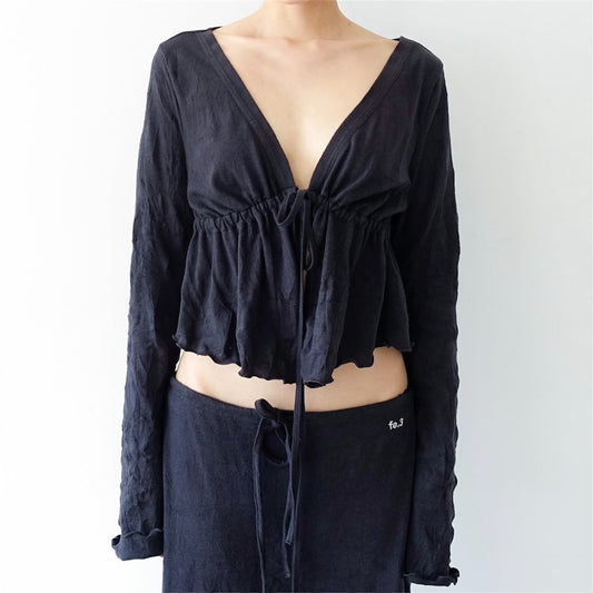 [fe.3] aya cardigan / charcoal / ギャザーカーディガン